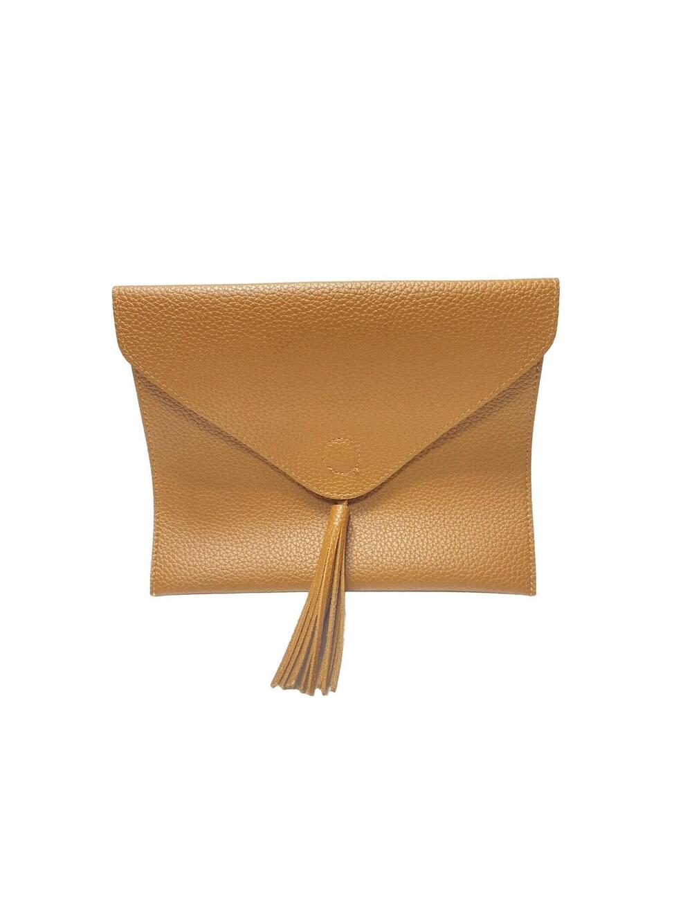 Tan Brown Leather Clutch Purse New Stylish Minimalist Handbag Elegant Accessory